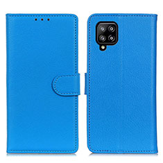 Samsung Galaxy A22 4G用手帳型 レザーケース スタンド カバー A03D サムスン ブルー