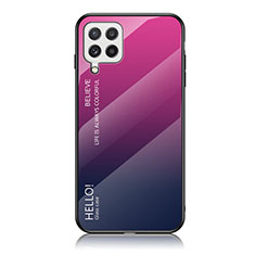 Samsung Galaxy A22 4G用ハイブリットバンパーケース プラスチック 鏡面 虹 グラデーション 勾配色 カバー LS1 サムスン ローズレッド