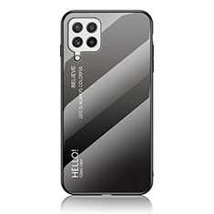 Samsung Galaxy A22 4G用ハイブリットバンパーケース プラスチック 鏡面 虹 グラデーション 勾配色 カバー LS1 サムスン ダークグレー