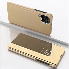 Samsung Galaxy A22 4G用手帳型 レザーケース スタンド 鏡面 カバー サムスン ゴールド