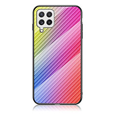 Samsung Galaxy A22 4G用ハイブリットバンパーケース プラスチック 鏡面 虹 グラデーション 勾配色 カバー LS2 サムスン ピンク