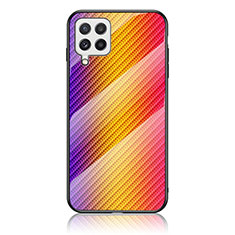 Samsung Galaxy A22 4G用ハイブリットバンパーケース プラスチック 鏡面 虹 グラデーション 勾配色 カバー LS2 サムスン オレンジ
