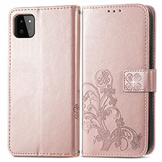 Samsung Galaxy A22 5G用手帳型 レザーケース スタンド 花 カバー サムスン ピンク
