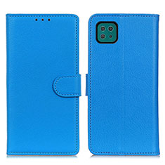 Samsung Galaxy A22 5G用手帳型 レザーケース スタンド カバー A03D サムスン ブルー