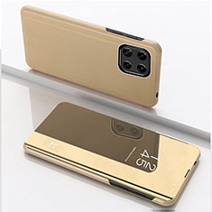 Samsung Galaxy A22 5G用手帳型 レザーケース スタンド 鏡面 カバー L04 サムスン ゴールド