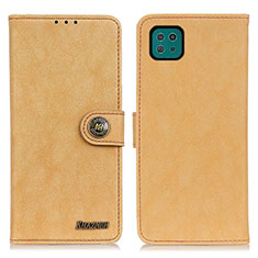 Samsung Galaxy A22 5G用手帳型 レザーケース スタンド カバー A01D サムスン ゴールド