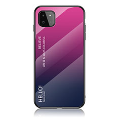 Samsung Galaxy A22 5G用ハイブリットバンパーケース プラスチック 鏡面 虹 グラデーション 勾配色 カバー LS1 サムスン ローズレッド