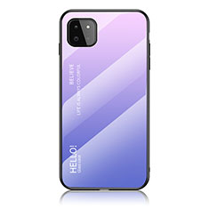 Samsung Galaxy A22 5G用ハイブリットバンパーケース プラスチック 鏡面 虹 グラデーション 勾配色 カバー LS1 サムスン ラベンダー