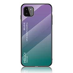 Samsung Galaxy A22 5G用ハイブリットバンパーケース プラスチック 鏡面 虹 グラデーション 勾配色 カバー LS1 サムスン マルチカラー