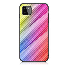 Samsung Galaxy A22 5G用ハイブリットバンパーケース プラスチック 鏡面 虹 グラデーション 勾配色 カバー LS2 サムスン ピンク