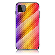 Samsung Galaxy A22 5G用ハイブリットバンパーケース プラスチック 鏡面 虹 グラデーション 勾配色 カバー LS2 サムスン オレンジ