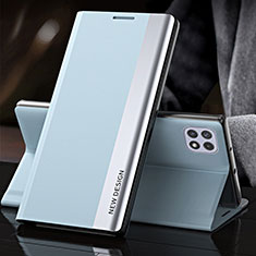 Samsung Galaxy A22s 5G用手帳型 レザーケース スタンド カバー QH2 サムスン ブルー