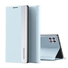 Samsung Galaxy A22s 5G用手帳型 レザーケース スタンド カバー QH1 サムスン ブルー