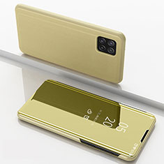 Samsung Galaxy A22s 5G用手帳型 レザーケース スタンド 鏡面 カバー L05 サムスン ゴールド