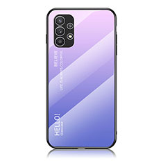 Samsung Galaxy A23 4G用ハイブリットバンパーケース プラスチック 鏡面 虹 グラデーション 勾配色 カバー LS1 サムスン ラベンダー