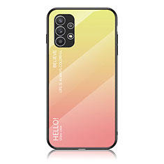 Samsung Galaxy A23 4G用ハイブリットバンパーケース プラスチック 鏡面 虹 グラデーション 勾配色 カバー LS1 サムスン イエロー
