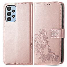 Samsung Galaxy A23 4G用手帳型 レザーケース スタンド 花 カバー サムスン ピンク