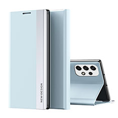 Samsung Galaxy A23 4G用手帳型 レザーケース スタンド カバー QH1 サムスン ブルー