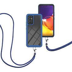 Samsung Galaxy A25 5G用ハイブリットバンパーケース プラスチック 兼シリコーン カバー 前面と背面 360度 フル 携帯ストラップ サムスン ネイビー