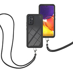 Samsung Galaxy A25 5G用ハイブリットバンパーケース プラスチック 兼シリコーン カバー 前面と背面 360度 フル 携帯ストラップ サムスン ブラック