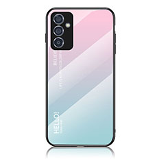 Samsung Galaxy A25 5G用ハイブリットバンパーケース プラスチック 鏡面 虹 グラデーション 勾配色 カバー LS1 サムスン シアン