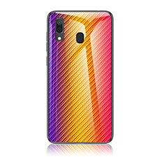 Samsung Galaxy A30用ハイブリットバンパーケース プラスチック 鏡面 虹 グラデーション 勾配色 カバー LS2 サムスン オレンジ