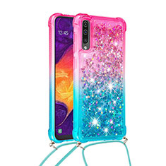 Samsung Galaxy A30S用シリコンケース ソフトタッチラバー ブリンブリン カバー 携帯ストラップ S01 サムスン ピンク