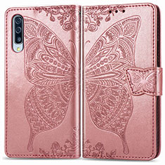 Samsung Galaxy A30S用手帳型 レザーケース スタンド バタフライ 蝶 カバー サムスン ピンク