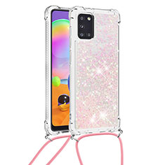 Samsung Galaxy A31用シリコンケース ソフトタッチラバー ブリンブリン カバー 携帯ストラップ S03 サムスン ピンク