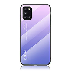 Samsung Galaxy A31用ハイブリットバンパーケース プラスチック 鏡面 虹 グラデーション 勾配色 カバー LS1 サムスン ラベンダー