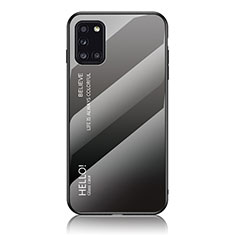Samsung Galaxy A31用ハイブリットバンパーケース プラスチック 鏡面 虹 グラデーション 勾配色 カバー LS1 サムスン ダークグレー