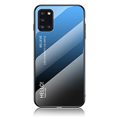 Samsung Galaxy A31用ハイブリットバンパーケース プラスチック 鏡面 虹 グラデーション 勾配色 カバー LS1 サムスン ネイビー