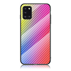Samsung Galaxy A31用ハイブリットバンパーケース プラスチック 鏡面 虹 グラデーション 勾配色 カバー LS2 サムスン ピンク