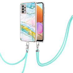 Samsung Galaxy A32 5G用シリコンケース ソフトタッチラバー バタフライ パターン カバー 携帯ストラップ Y05B サムスン カラフル