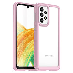 Samsung Galaxy A33 5G用ハイブリットバンパーケース クリア透明 プラスチック カバー J01S サムスン ピンク