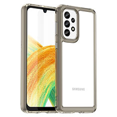 Samsung Galaxy A33 5G用ハイブリットバンパーケース クリア透明 プラスチック カバー J01S サムスン グレー