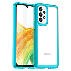 Samsung Galaxy A33 5G用ハイブリットバンパーケース クリア透明 プラスチック カバー J01S サムスン シアン