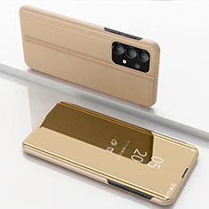 Samsung Galaxy A33 5G用手帳型 レザーケース スタンド 鏡面 カバー サムスン ゴールド
