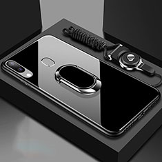 Samsung Galaxy A40用ハイブリットバンパーケース プラスチック 鏡面 カバー アンド指輪 マグネット式 サムスン ブラック