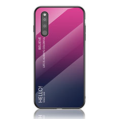 Samsung Galaxy A41 SC-41A用ハイブリットバンパーケース プラスチック 鏡面 虹 グラデーション 勾配色 カバー LS1 サムスン ローズレッド