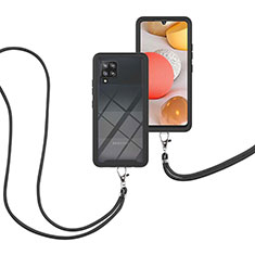 Samsung Galaxy A42 5G用ハイブリットバンパーケース プラスチック 兼シリコーン カバー 前面と背面 360度 フル 携帯ストラップ サムスン ブラック