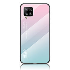 Samsung Galaxy A42 5G用ハイブリットバンパーケース プラスチック 鏡面 虹 グラデーション 勾配色 カバー LS1 サムスン シアン