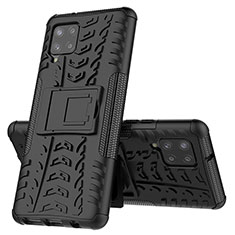 Samsung Galaxy A42 5G用ハイブリットバンパーケース スタンド プラスチック 兼シリコーン カバー J01X サムスン ブラック