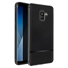 Samsung Galaxy A5 (2018) A530F用シリコンケース ソフトタッチラバー レザー柄 Q01 サムスン ブラック