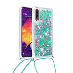 Samsung Galaxy A50用シリコンケース ソフトタッチラバー ブリンブリン カバー 携帯ストラップ S03 サムスン グリーン