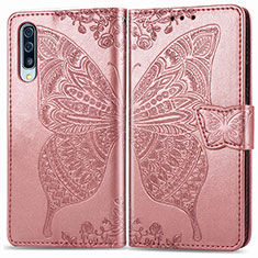 Samsung Galaxy A50S用手帳型 レザーケース スタンド バタフライ 蝶 カバー サムスン ピンク
