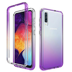 Samsung Galaxy A50S用前面と背面 360度 フルカバー 極薄ソフトケース シリコンケース 耐衝撃 全面保護 バンパー 勾配色 透明 サムスン パープル