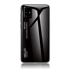 Samsung Galaxy A51 4G用ハイブリットバンパーケース プラスチック 鏡面 虹 グラデーション 勾配色 カバー LS1 サムスン ブラック
