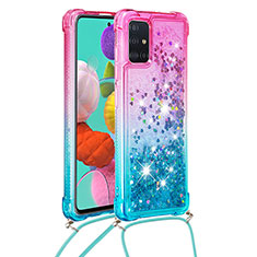 Samsung Galaxy A51 4G用シリコンケース ソフトタッチラバー ブリンブリン カバー 携帯ストラップ S01 サムスン ピンク