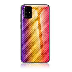 Samsung Galaxy A51 4G用ハイブリットバンパーケース プラスチック 鏡面 虹 グラデーション 勾配色 カバー LS2 サムスン オレンジ